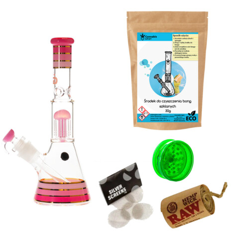 Bongo z dyfuzorem Grace Glass Golden Line Pink + zestaw 4 akcesoriów